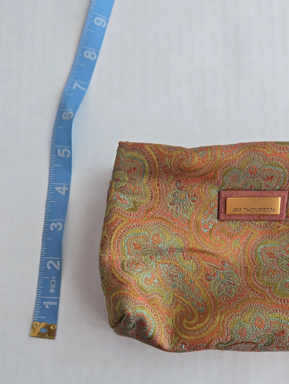 Jim Thompson Silk Orange Green Paisley Jacquard Cosmetic Bag Coin Purse